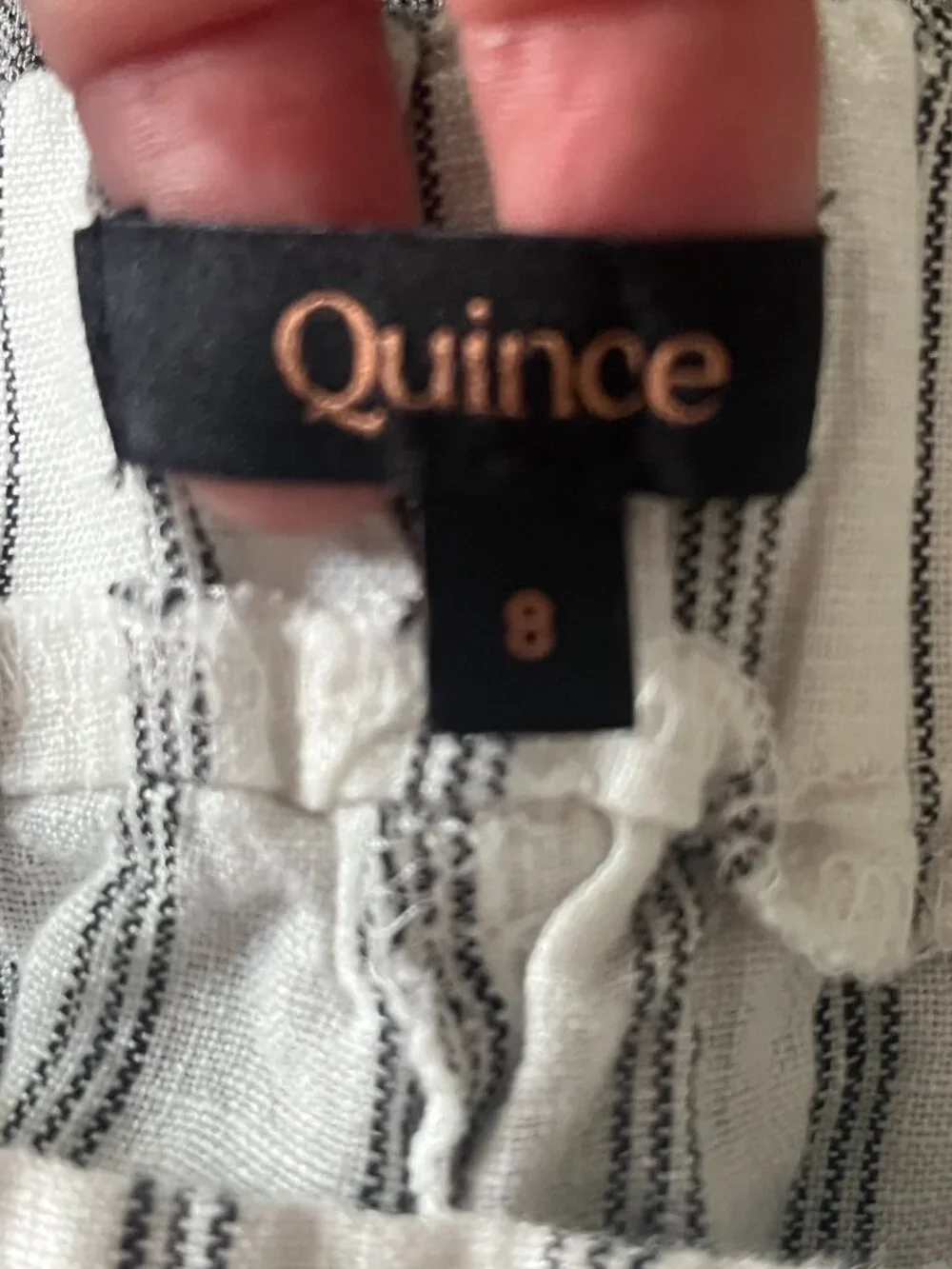 Quince Sz 8 Euro Linen Pleated Trousers White with Black Stripe